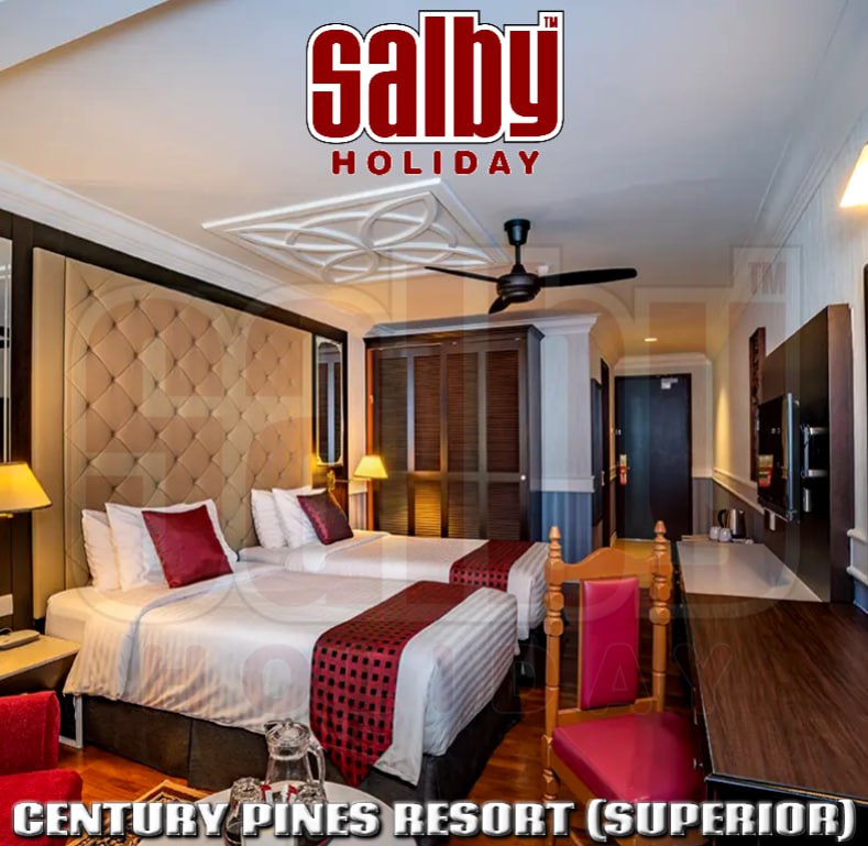 Bilik tidur homestay dengan katil queen dan perabot moden