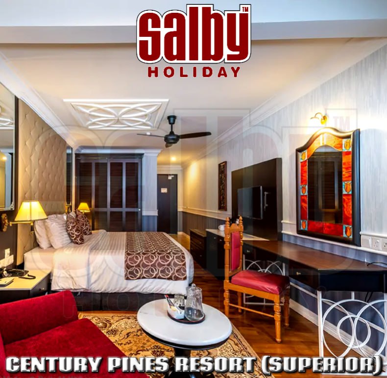 Bilik tidur homestay dengan katil queen dan perabot moden